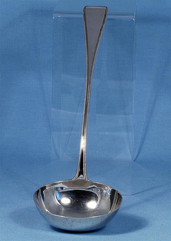 A George III silver Old English bead pattern soup ladle, Length; 12 ½”/132mm Bowl width 4”/102mm.Weight; 7ozs/200 grms.